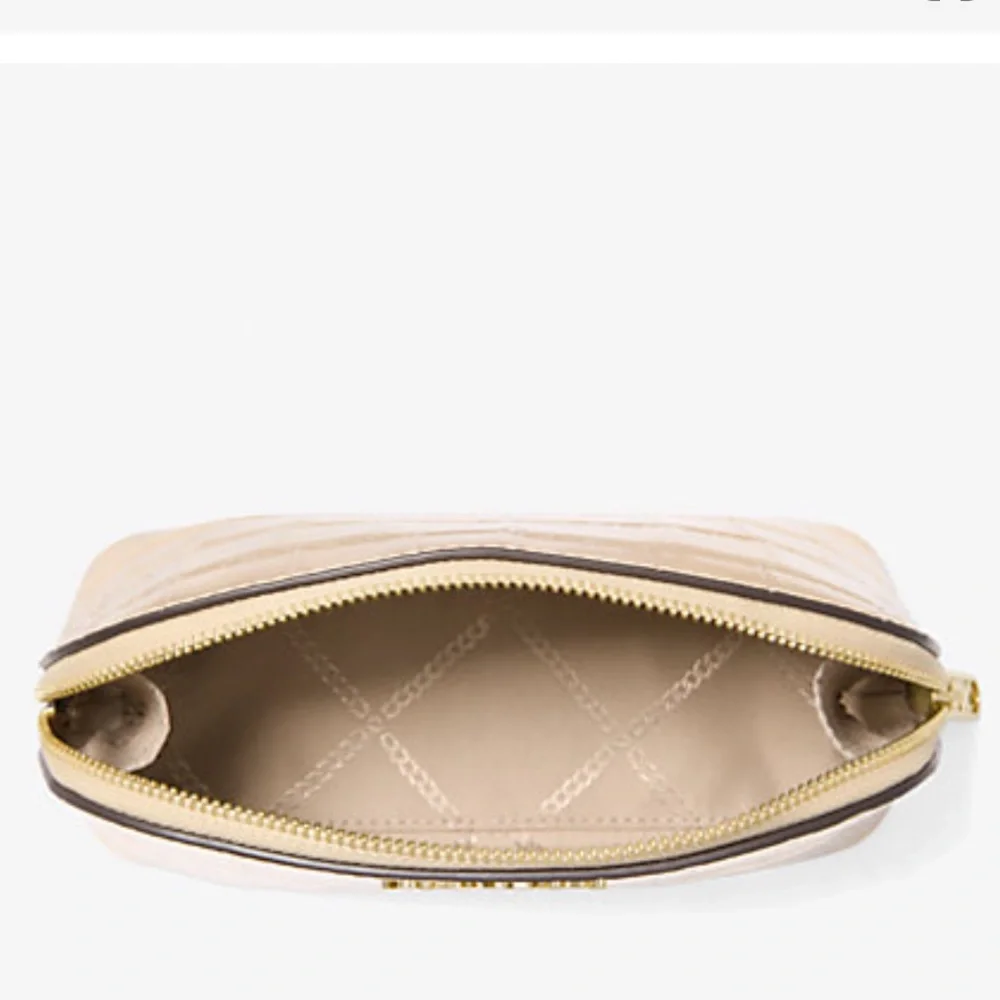 Michael Kors Empire Small Metallic Crocodile Embossed Leather Travel Pouch Pale